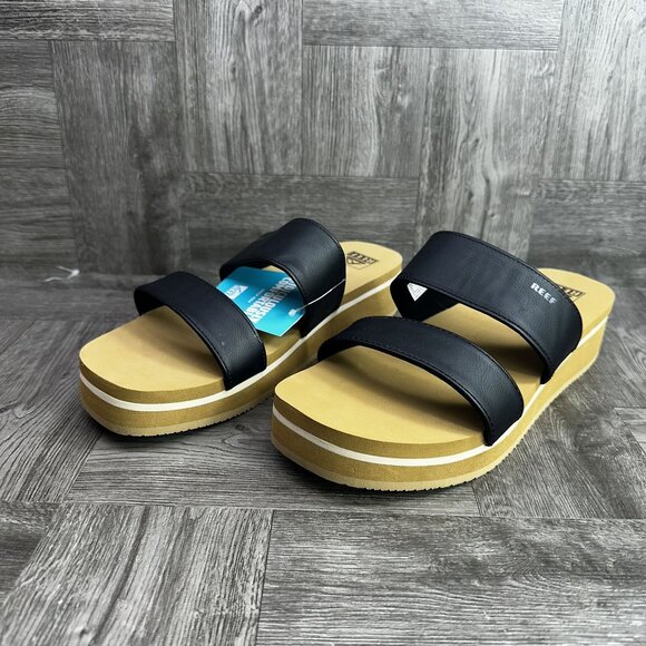 Reef Hali Hi 2 Bar Women's size 10 Black Double Strap Platform Sandals - Picture 4 of 9